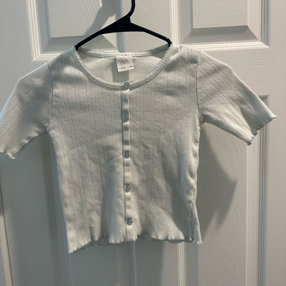 Zara Kids Pale Blue Ribbed Button-Up Tee